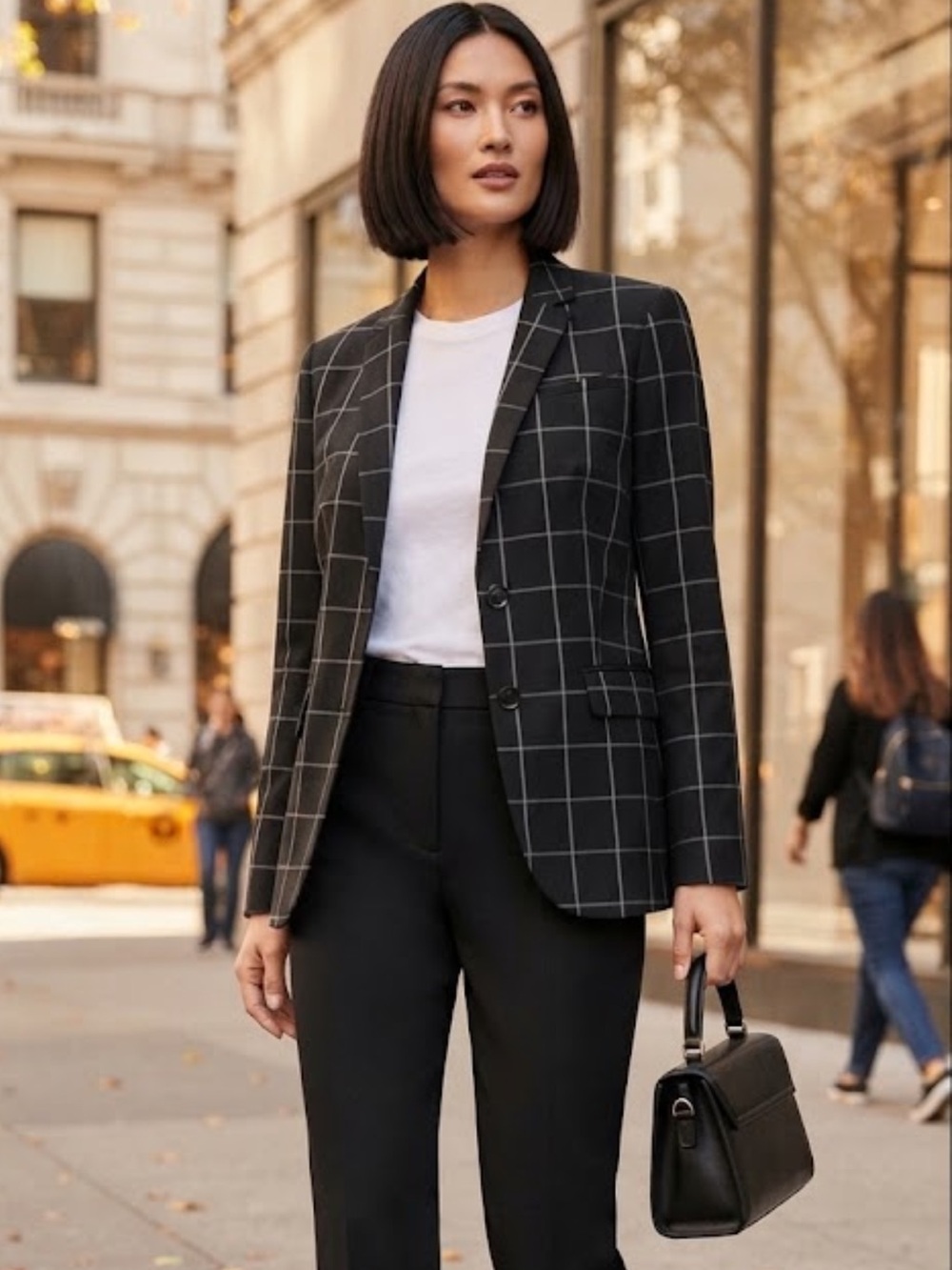 NWOT Banana Republic Black Windowpane Blazer with White Grid